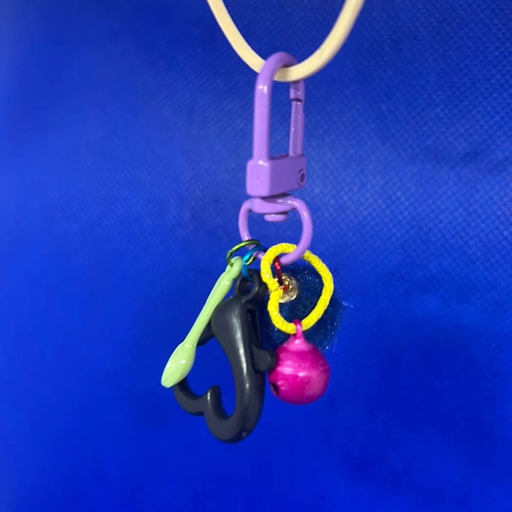 NWT Cute charm keychain heart pomPom clasp bell mini spoon pendant clip key ring